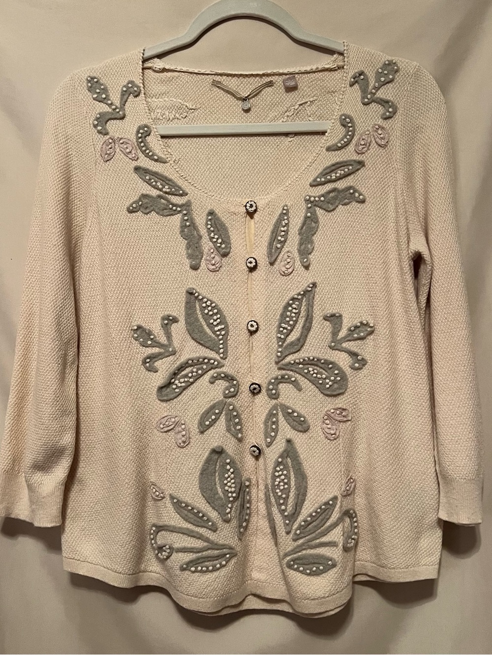 Anthropologie Knitted & Knotted Embellished Cream Women's Cardigan Size L